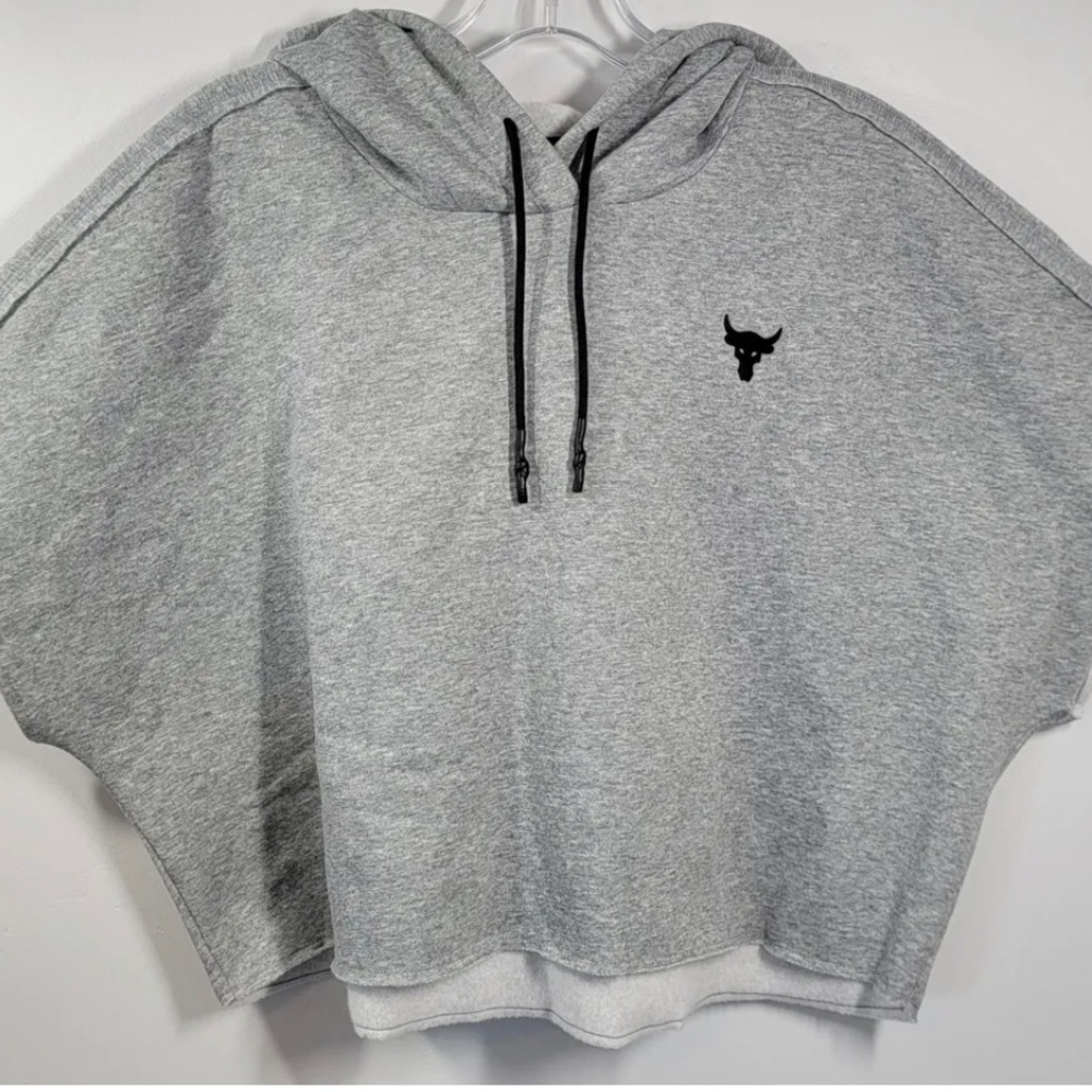 Under Armour Project Rock Sleeveless Cropped Training Hoodie Women's M Gray